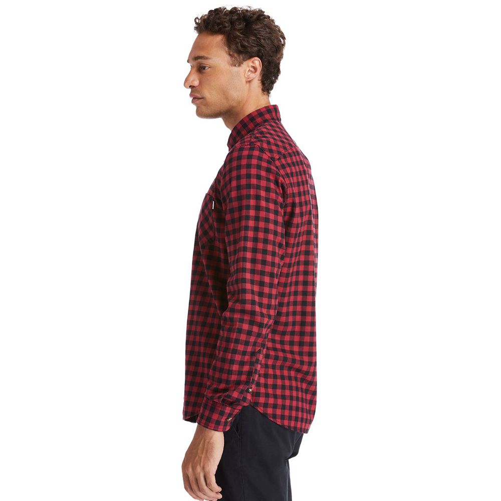 Timberland Mens Shirts Back River Brushed-Cotton Oxford Check - Red/Black - India XV0854672